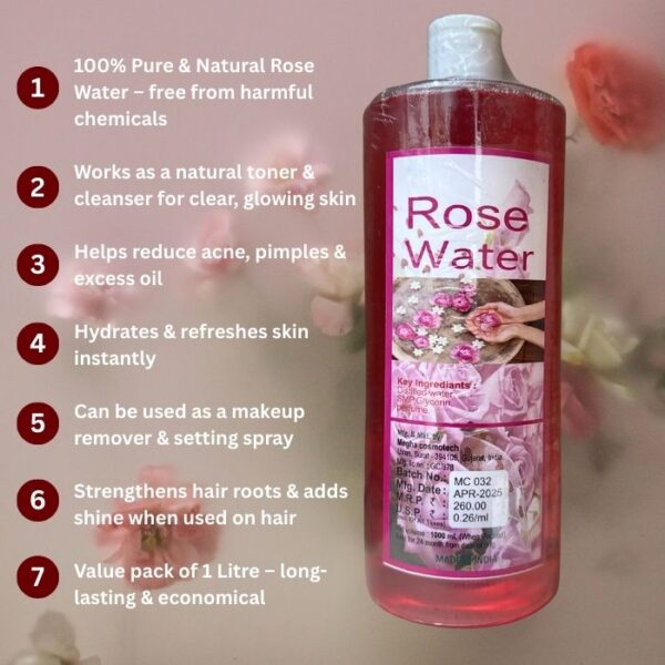 Dream Beauty Rose Water 1 Litre – 100% Pure Natural Skin Toner & Cleanser for Face, Hair & Body - Image 4