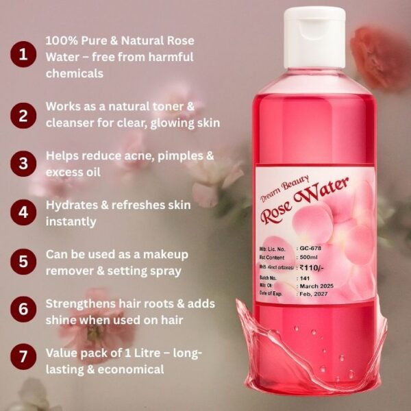 Dream Beauty Rose Water 500 ml - Image 2